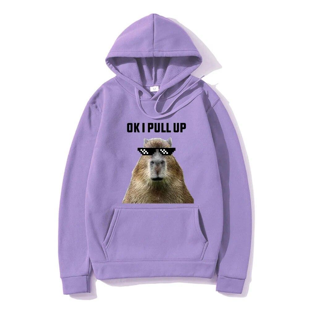 Funny Ok I Pull Up Capybara Print Hoodie Unisex's Casual Oversized Hooded Sweatshirts Gothic Pullovers Hot sell Clothes for Unisex