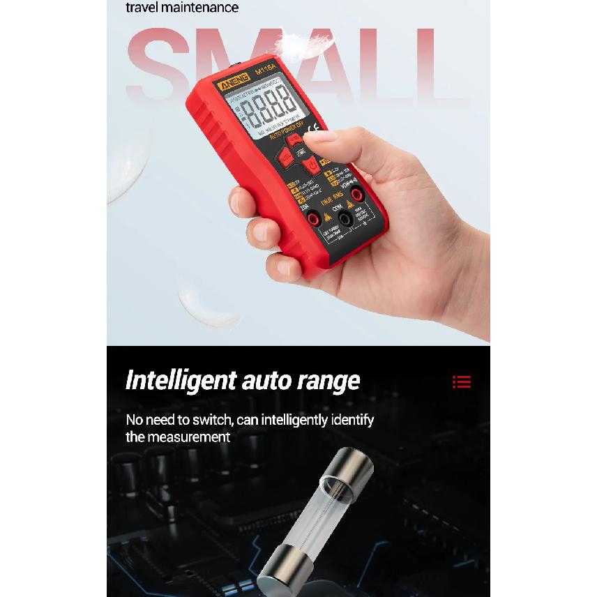 ANENG M118A Digital Mini Multimeter Tester Auto Mmultimetro True Rms Tranistor Meter with NCV Data Hold 6000counts Flashlight