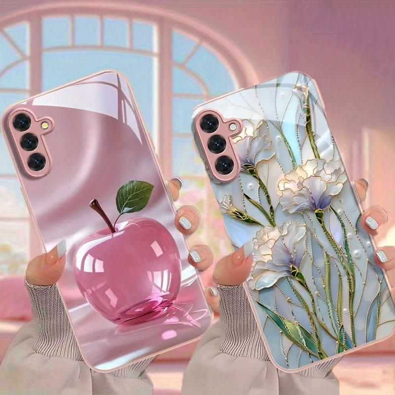 Luxuriöse Retro-Blumen-Handyhülle für iPhone 17 16e 16 15 14 13 12 Mini 11 Pro XS Max XR X 8 7 Air Plus Luxuriöse gehärtete Glasabdeckung