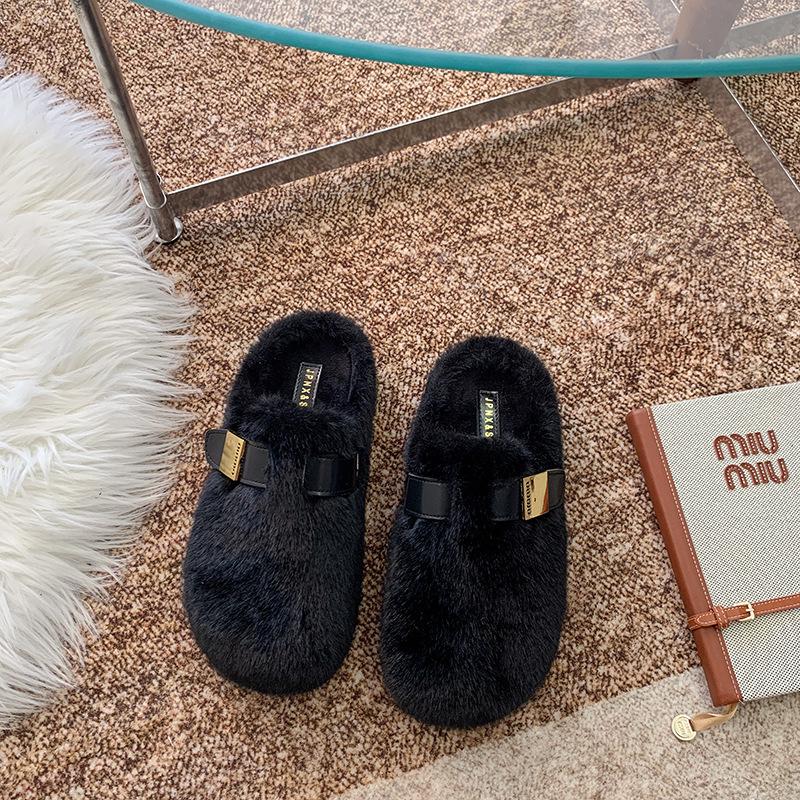 Thick-soled heightening fluffy slippers women's shoes outer wear 2025 new autumn and winter high-end plush cotton slippers