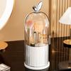 Rotating Makeup Brush Holder Dustproof Makeup Brush Organizer with Sliding Door Cosmetic Tools Beauty Brushes Holder for Vanity Table Bathroom