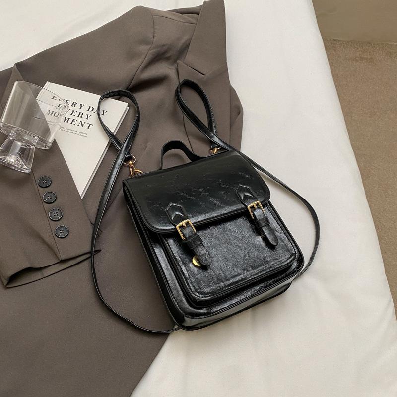 

2024 лето новый ретро нишевый дизайн рюкзак пригородный студенческий корейский двойной плечевой модный женский рюкзак чёрный