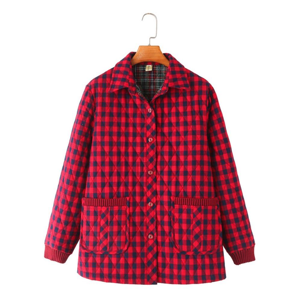 

Women s Plaid Padded Jacket Autumn Winter Warmth Jacket Parka Retro Korean Fashion Top M красный