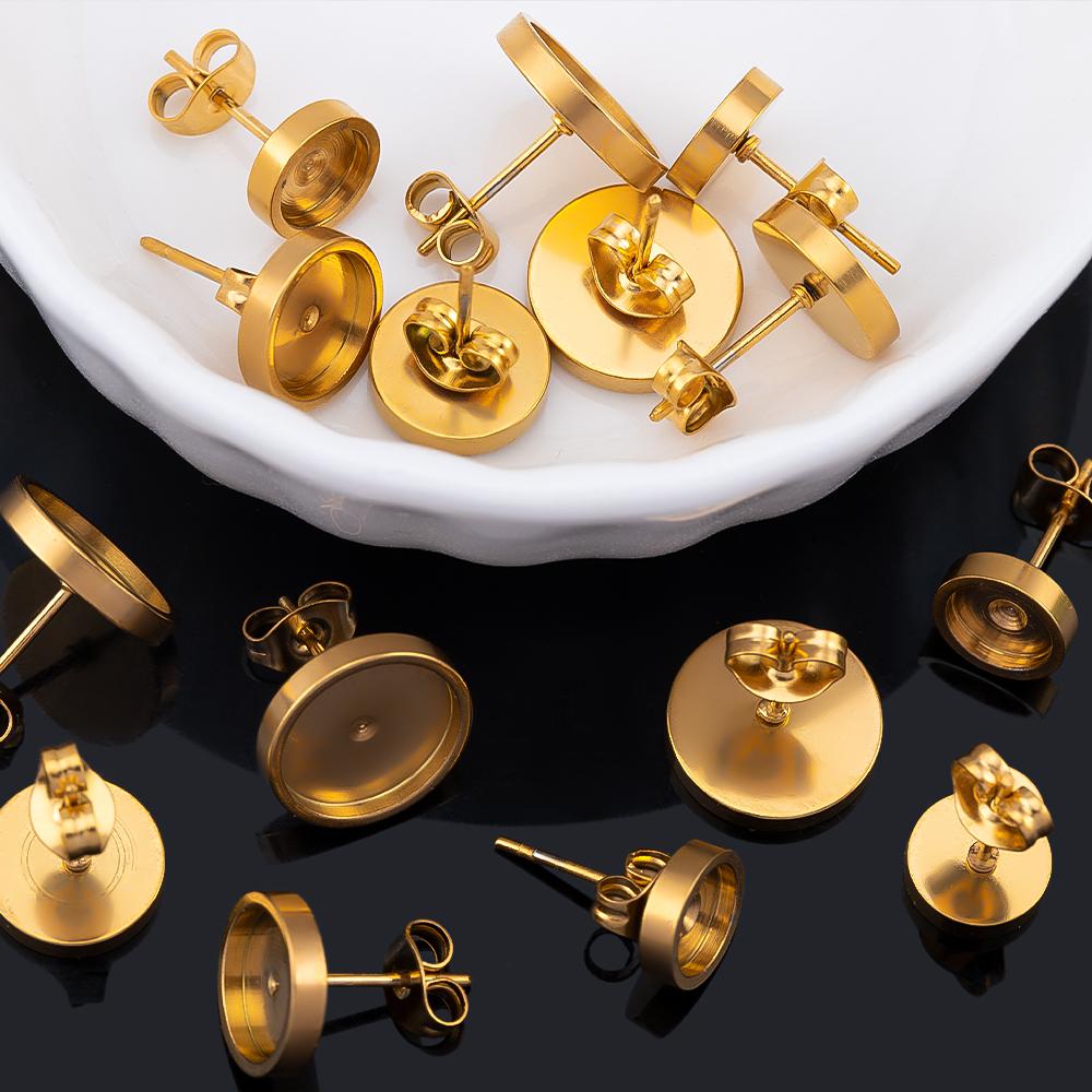 10 pièces 2 pièces Acier Inoxydable Rond Vierge Clous de Support Broches de Base Boucles d'Oreilles Bases de Support Bijoux DIY Fournitures de Fabrication Vente en Gros