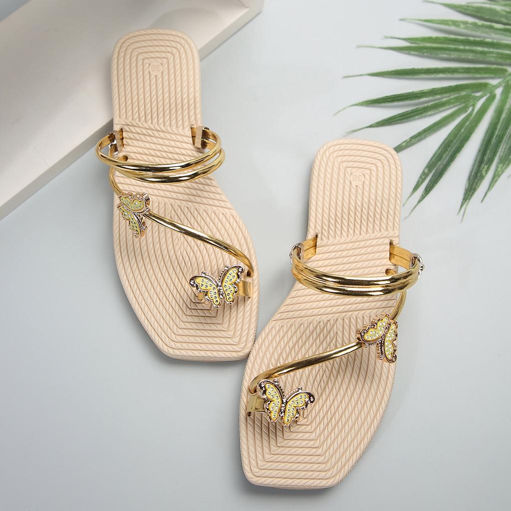 Summer Butterfly Pinch Toe Sandal Metal Strap Fat Sandals Holiday Outdoor Beach Sandals Shoes Woman