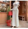 Korean Dongdaemun Low-Cut Slimming Long Sleeve T-Shirt with Curved Hem - Women's Clothing
