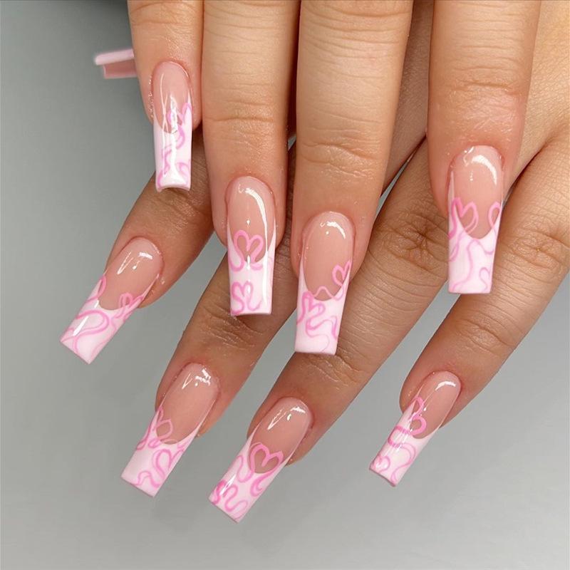 Long Pink Heart Sweet Manicure - Ultra-Thin Seamless Wearable Armor Nail Piece.