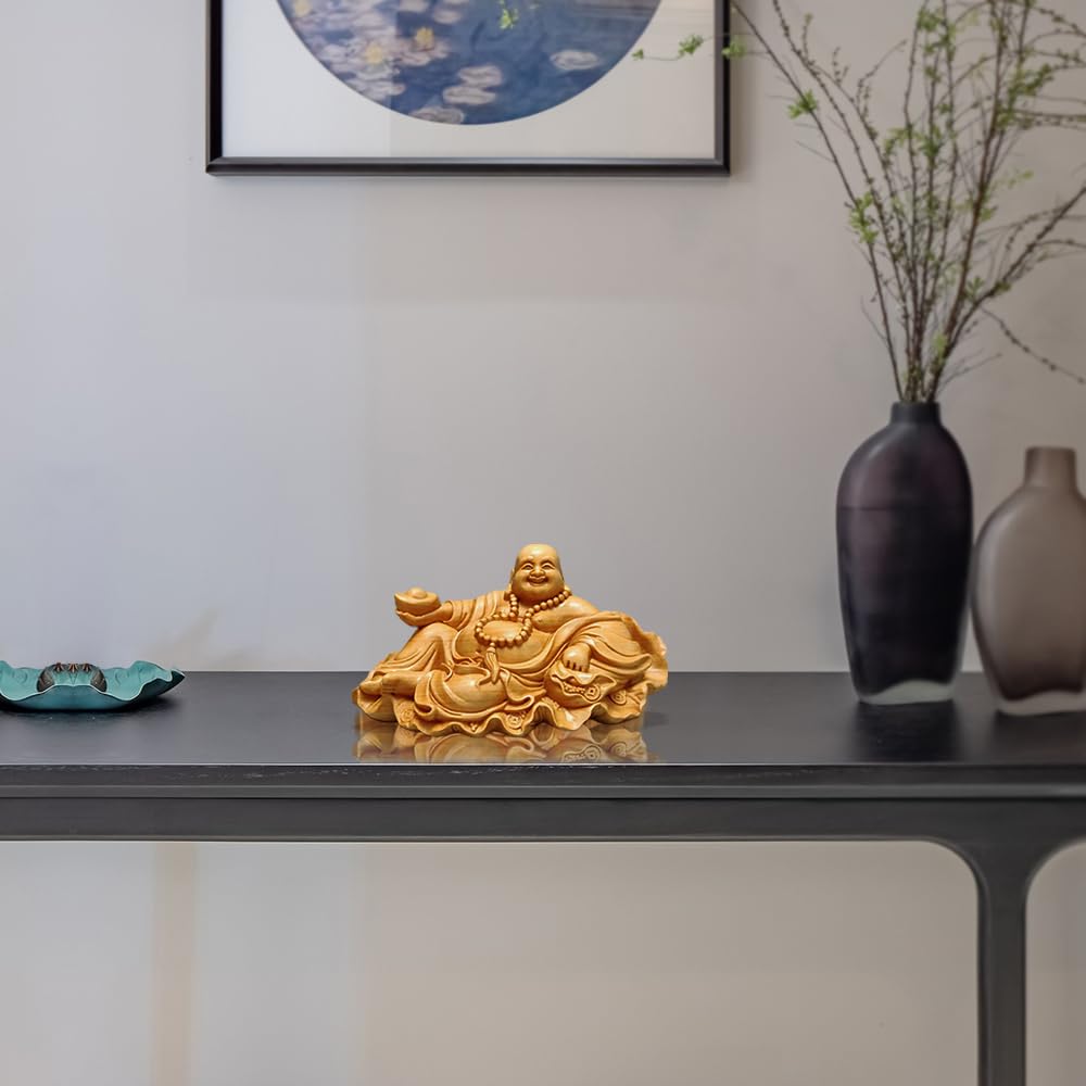Ornament Financial Luck Seven Lucky Gods Hotei God Carved Wooden Ornament Cloth Bag with Lotus Leaf Maitreya Bodhisattva Good Luck Financial Luck