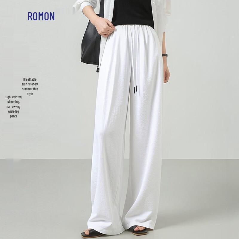 Luomeng Women s High-Waist Ice Silk Straight Wide-Leg Pants L