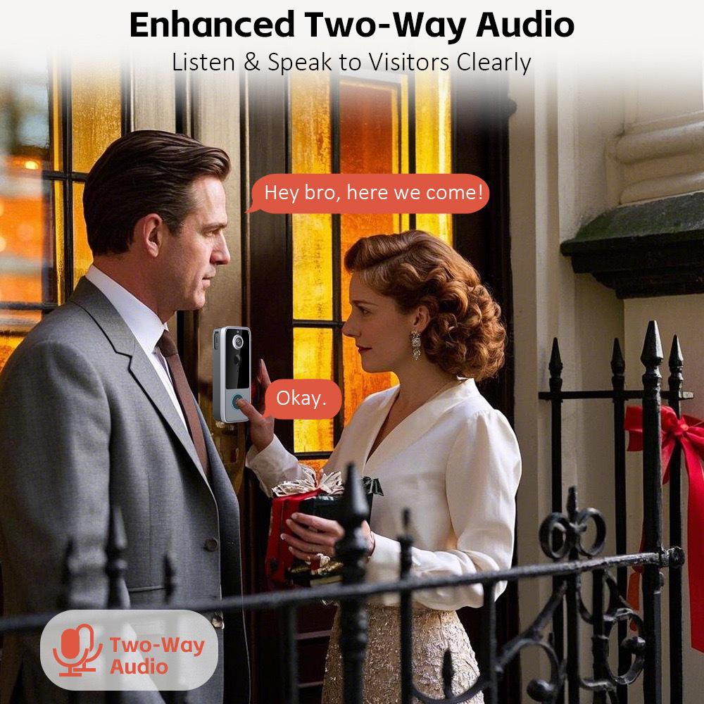 Wireless Video Doorbell with Infrared HD Night Vision and Smart Remote Monitoring