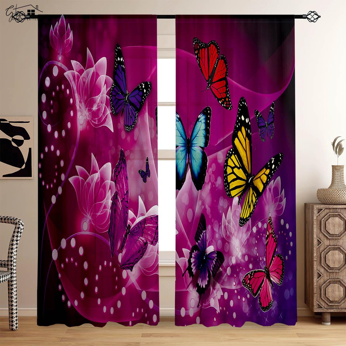 

Красивые бабочки цветы 3D печатные шторы французский пасторальный свежий спальня гостиная кабинет балкон декоративные шторы 2 шт W50xH130(CM)x2PCS&Rod pocket