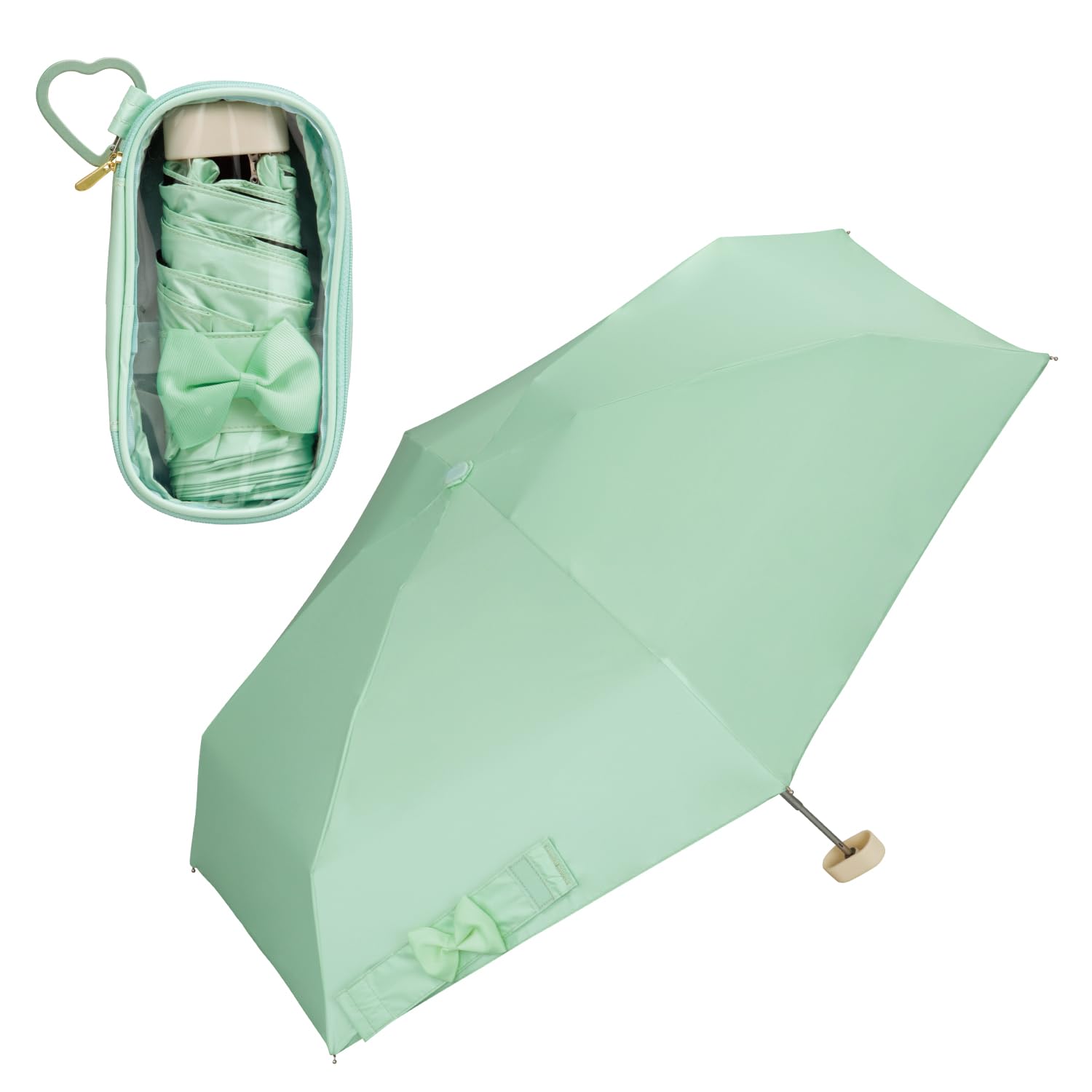 

RIZZFUL PARASOL UV Suitable for Rain or Folding 47cm Clear Stylish and Cute Heart Wpc. Parasol, Emerald/Mint, 100% Shading, 100% Protection, UPF50+, м ятний