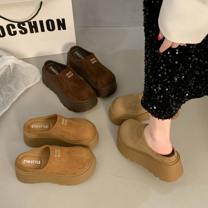 Thick-soled heightening women's spring muffin bag head women's shoes new small big head half slippers outer wear