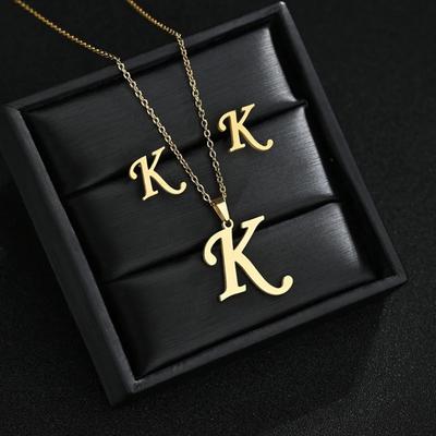 Mode Acier Inoxydable A-Z Alphabet Initial Collier 26 Lettres Anglaises Boucles d'Oreilles Collier Pour Femmes Ensemble Personnaliser Bijou Cadeau