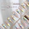 Rainbow Flower Airbrush Cat Eye Nail Tips, 30 Pcs - Long, Pointed, Removable, Pre-made, Split Sizes