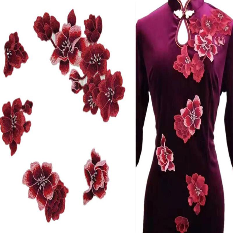 5 Stück/Set Rote Blume Bestickte Nähflicken Für Kleidung Kleid DIY Dekoration Reparatur Applikation