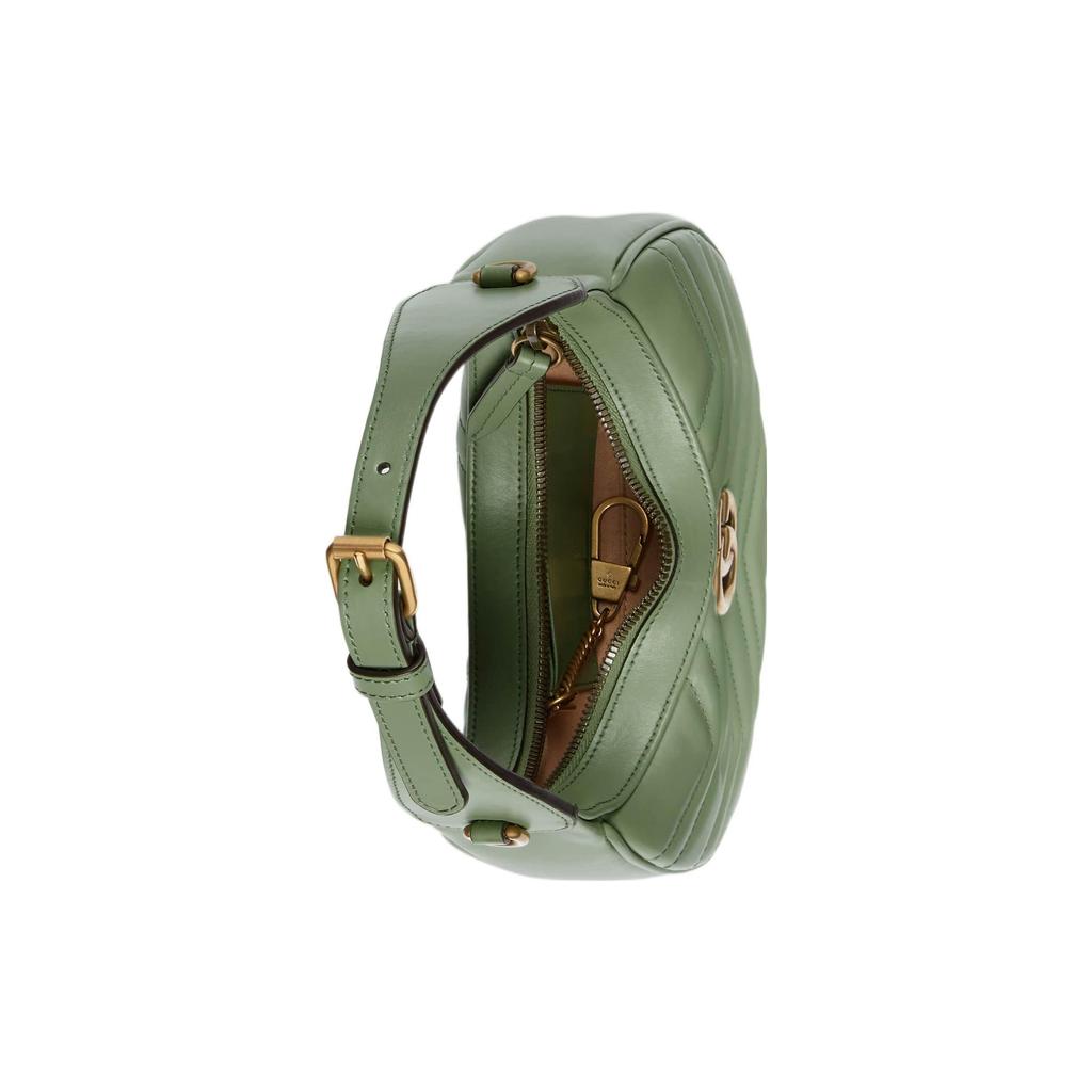 Gucci GG Marmont Sage Green Leather Chevron Quilted Mini Hobo Crossbody Bag For Women Daily Use