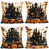 Short Plush Material Pillowcasehome Decor Halloween Castle & Pumpkins Throw Pillow Cover Pattern Cushion Cover Suitable For Sofa