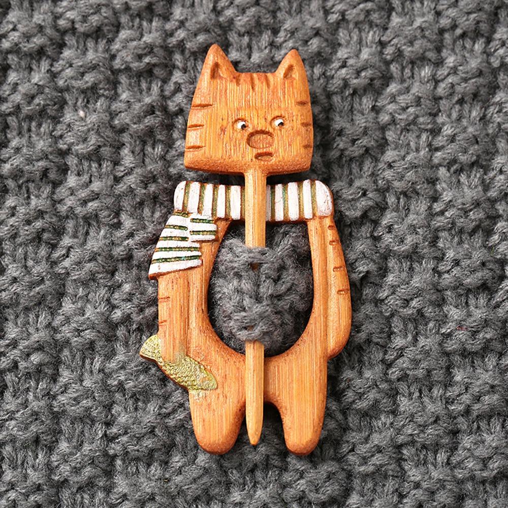 Umbrella Dancing Piggy Wooden Brooch Bunny Kitty Scarf Buckle Cute Animal Sweater Pin  Sweater