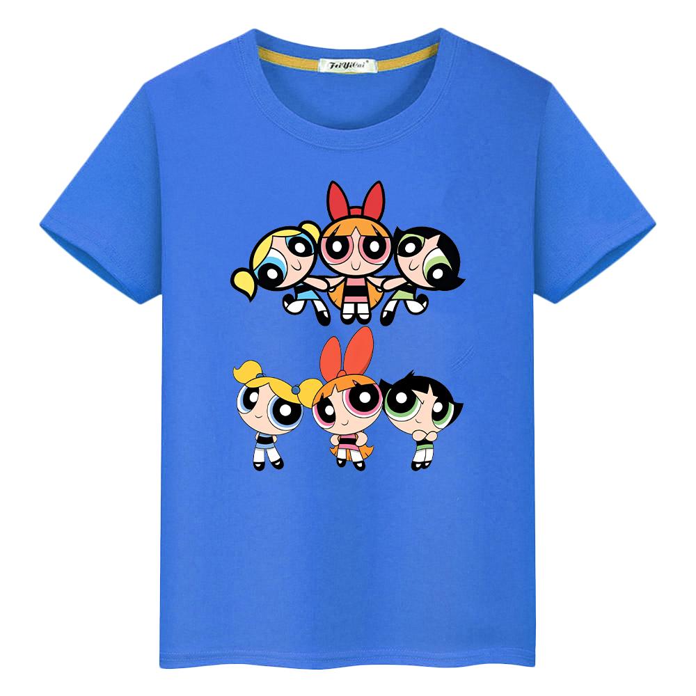 Kawaii Powerpuff Girls Print  T Shirt for Kids Boy 100% Cotton Tops Anime Tshirt  Y2k One Piece Girl Clothes