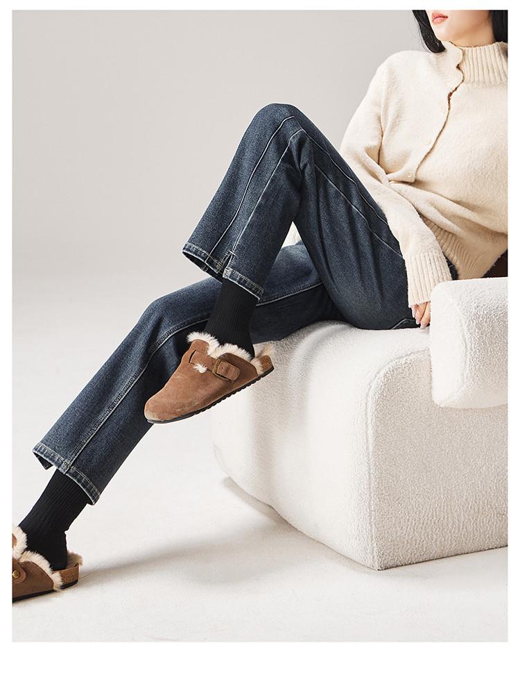 Micro Slit High Waisted Jeans for Women In Winter 2025, with Plush and Thick Warm Straight Leg Pants