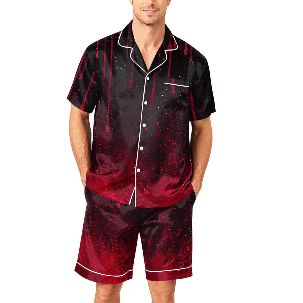 Ensemble Pyjama Homme Manches Courtes Boutonné Haut et Short Coupe Ample Douce Vêtements de Nuit avec Motif Imprimé S à XXXXL