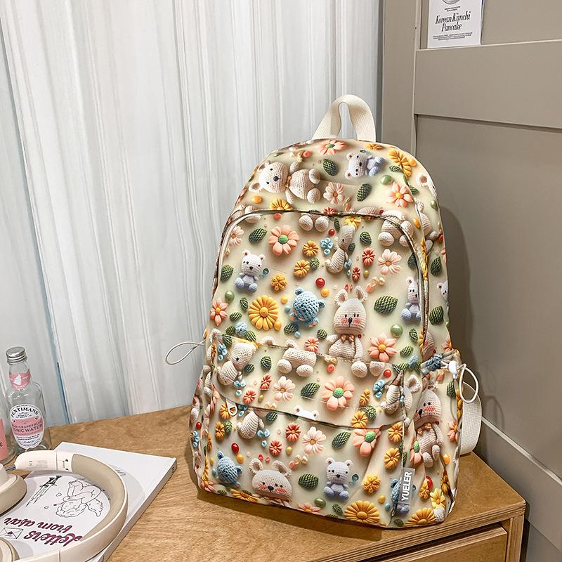 New Lightweight Student Backpacks for Both Boys and Girls  Printed Student Backpack  Female Student Spring Outing Backpack