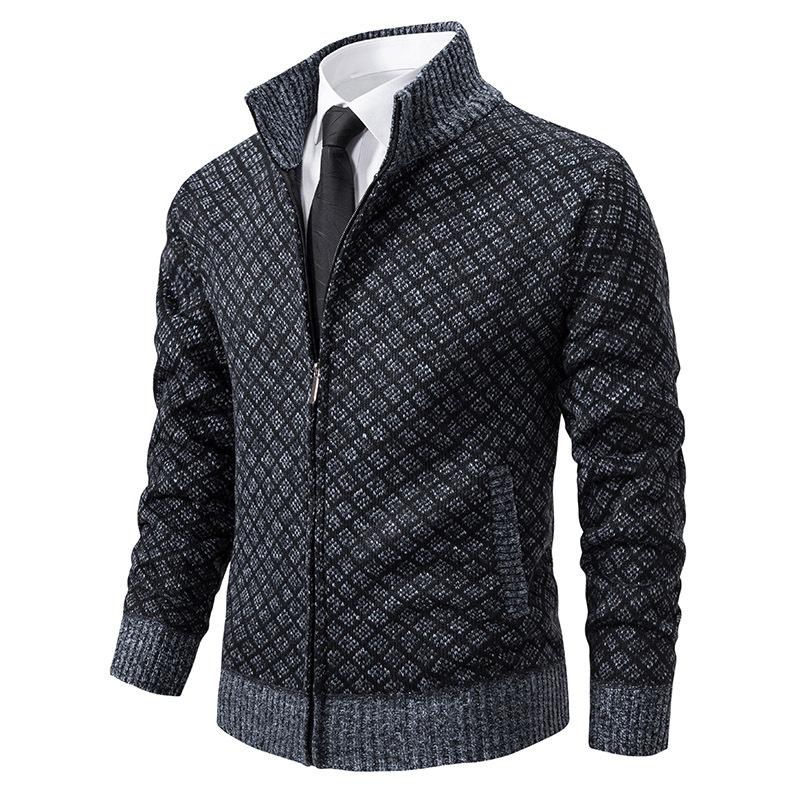 Herbst und Winter Herren Modische Karojacke Trendiger Stehkragen Slim Langarm Lässiger Pullover Top