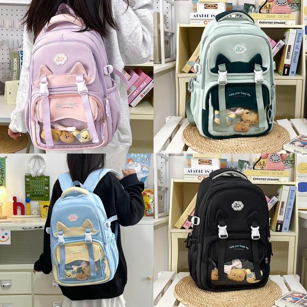 Lightweight Nylon Backpack With Dual Compartments And Color Block Accents