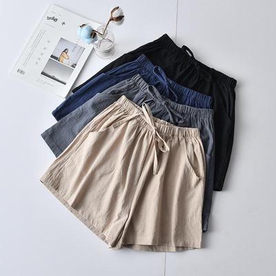 Shorts d'été pour femmes à taille haute en coton lin - Pantalon décontracté ample à jambes larges cinq points