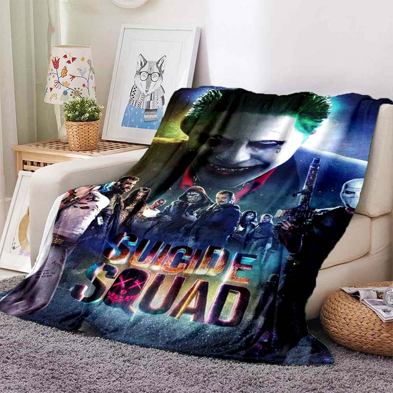 This 3DThe new Suicide Squad printed blanket is a warm and comfortable flannel blanket suitable for bedrooms, sofas, beds, chai