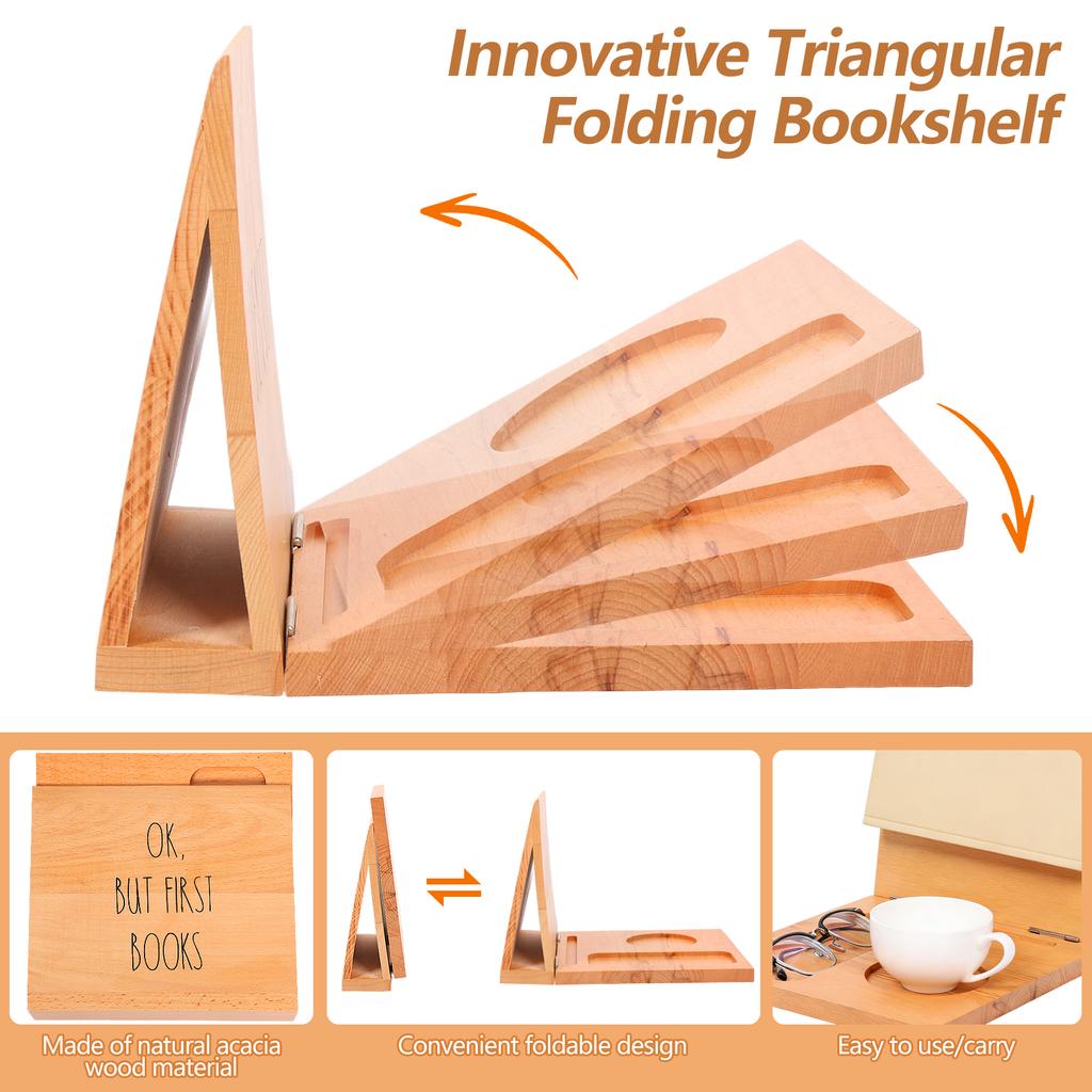 Foldable Reading Stand Wood Book Stand with Storage Tray Innovative Desktop Book Stand Cookbook Holder for Home Office Decor