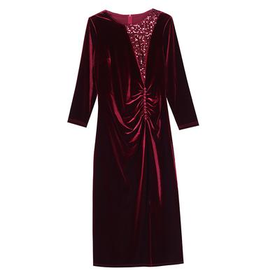 Neues High-End- und modisches, taillenbetontes Schlankheitskleid mit Schlitzkleid aus goldenem Samt