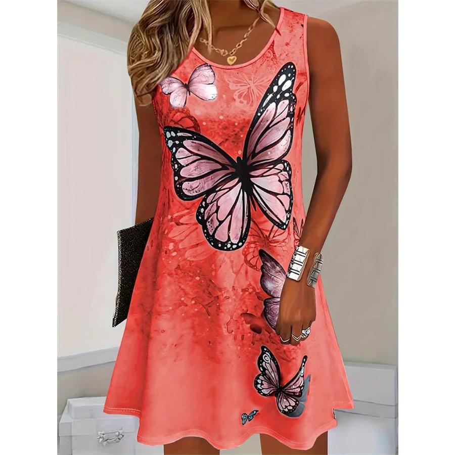 

Fashion Butterfly Pattern Women Mini Dresses Summer Sleeveless 3D Printed Street Ladies Loose Dress 3XL Plus Size Casual Dress 8XL