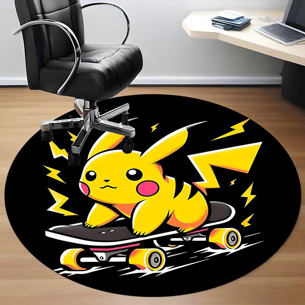 1pc Pikachu Skateboarding Office Round Area Rug, Under Office Chairs Bedroom Living Room Home Decor A1022263