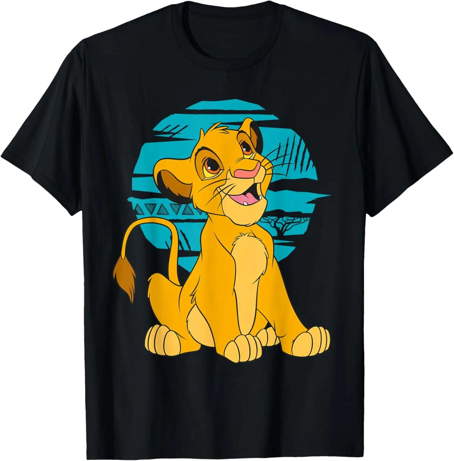 Mode Chaude Disney Le Roi Lion Jeune Simba Heureux Bleu Rétro T-shirt S-4XL Quatre Saisons S noir