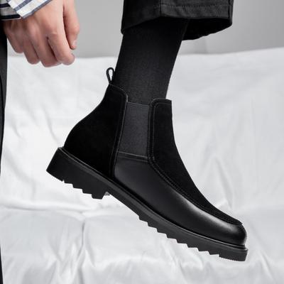 Fashion 2025 Men's Leather Chelsea Boots Black British Style Business Dress Shoes Thick Bottom Chelsea Boots Male Fashion Casual Shoes