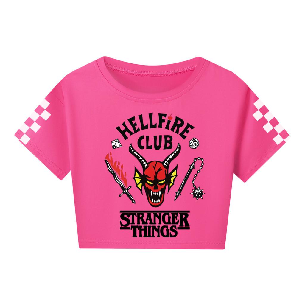 5253 Kids Girls Stranger Print Short Sleeves Short Styles Cotton T-Shirt