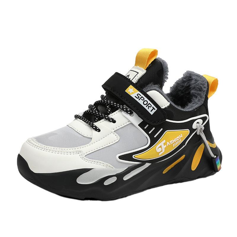Children's fleece thickened boys' cotton shoes winter 2025 new fashion cotton sports shoes medium and older children's leisure running