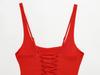 New Women's French Sexy Sleeveless Square Neck Lace-up Bodycon Midi Dress
