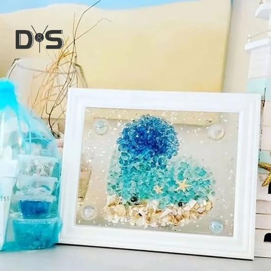1 Set DIY Sea Glass Art Kit with Wooden Frame Handmade Seaglass Wall Art Decoration Framed Sea Glass Artwork Desktop Decoration Birthday Gift
