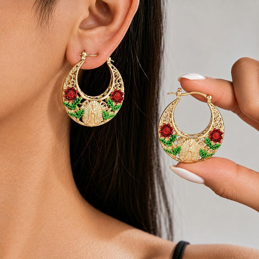 Europe and the United States are selling exquisite retro Madonna engraved earrings, creative hollow elegant women's earrings