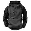 Autumn Winter Fashion Mens Hooded Sweatshirts Lace-Up Drawstring Long Sleeve Loose Hoodies Men Streetwear Vintage Patchwork Hoodies