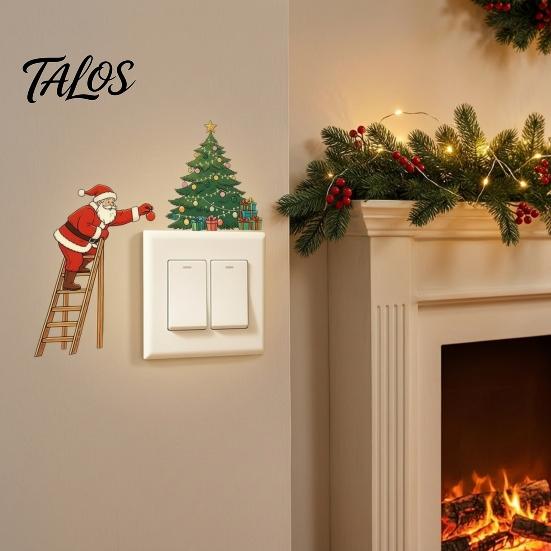 Waterproof Christmas Decorations Light Switch Sticker, Santa Claus Climbing Ladder Cover Funny Removable PVC Glass Stickers Peel & Stick Wall