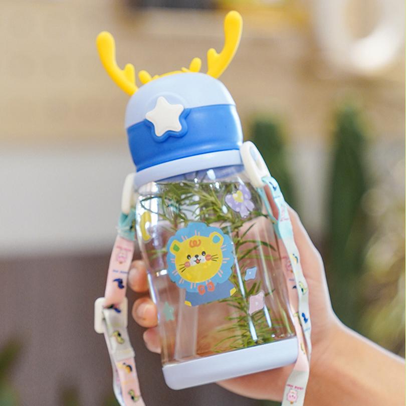 1PC 600ml Creative Kids Water Sippy Cup Antler Leakproof Cartoon  Water Bottles Baby Cups with Straws Outdoor Childrens Cup