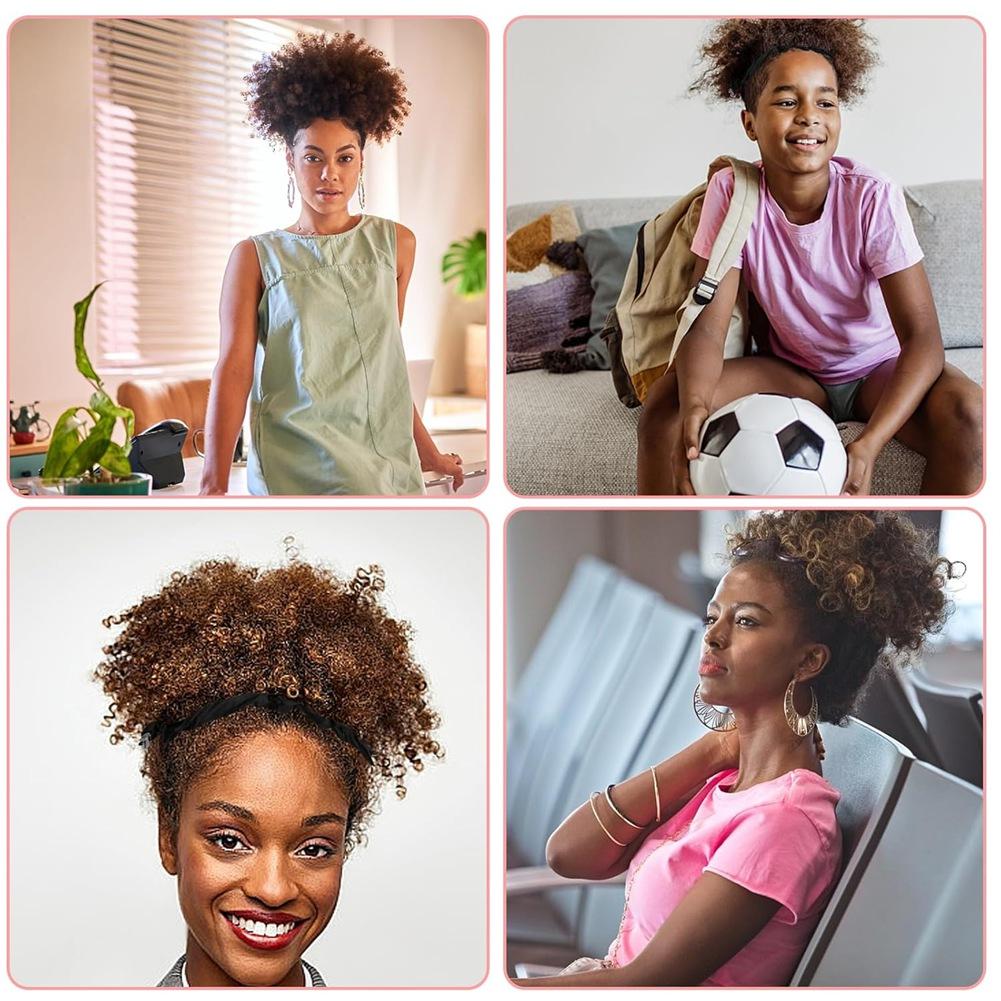 A95D-Scrunchies Adjustable Slip Black Satin Hair Ties For Thick Curly Natural Hair & Long Afro Ponytail Styles