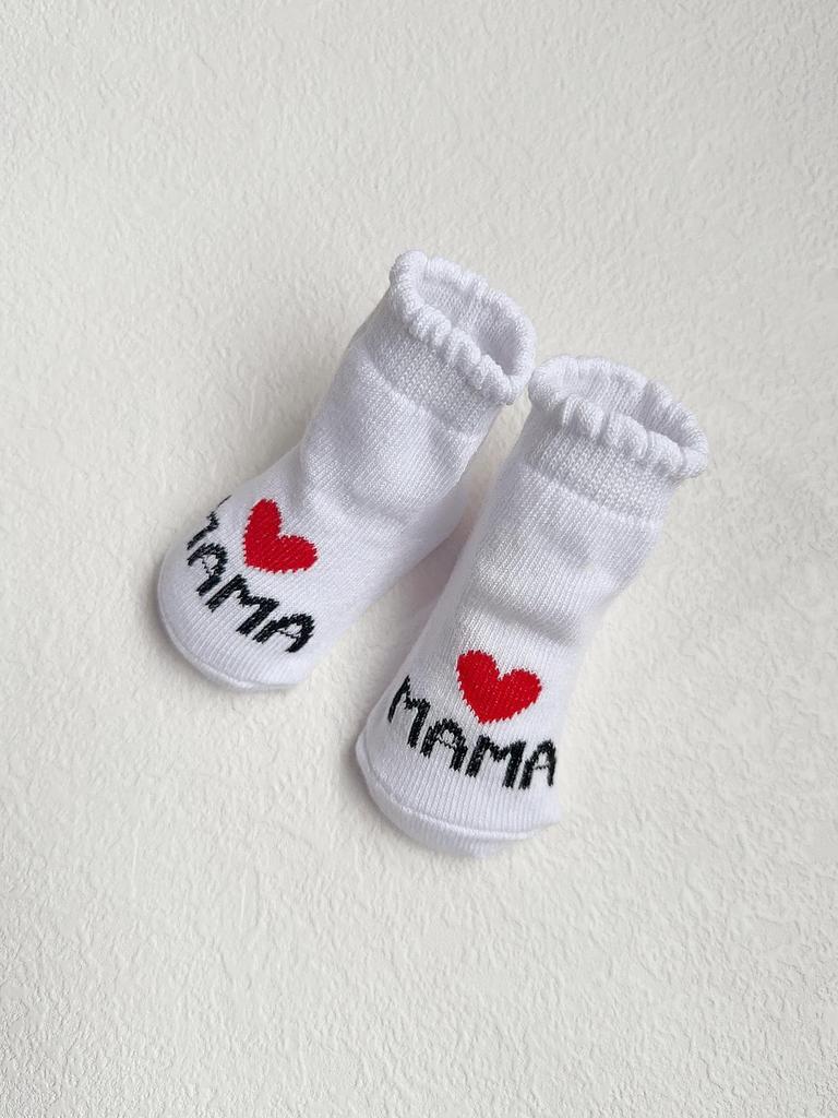 2 Pairs Newborn Baby Girls Boys Socks,White Cute Love Mama & Papa Soft Cotton Baby Socks Are Suitable for Newborns Daily Outfit