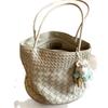 Stylish PU Woven Bucket Bag Women Medium Size Multi-Compartment Magnetic Adjustable Double Strap Urban Casual