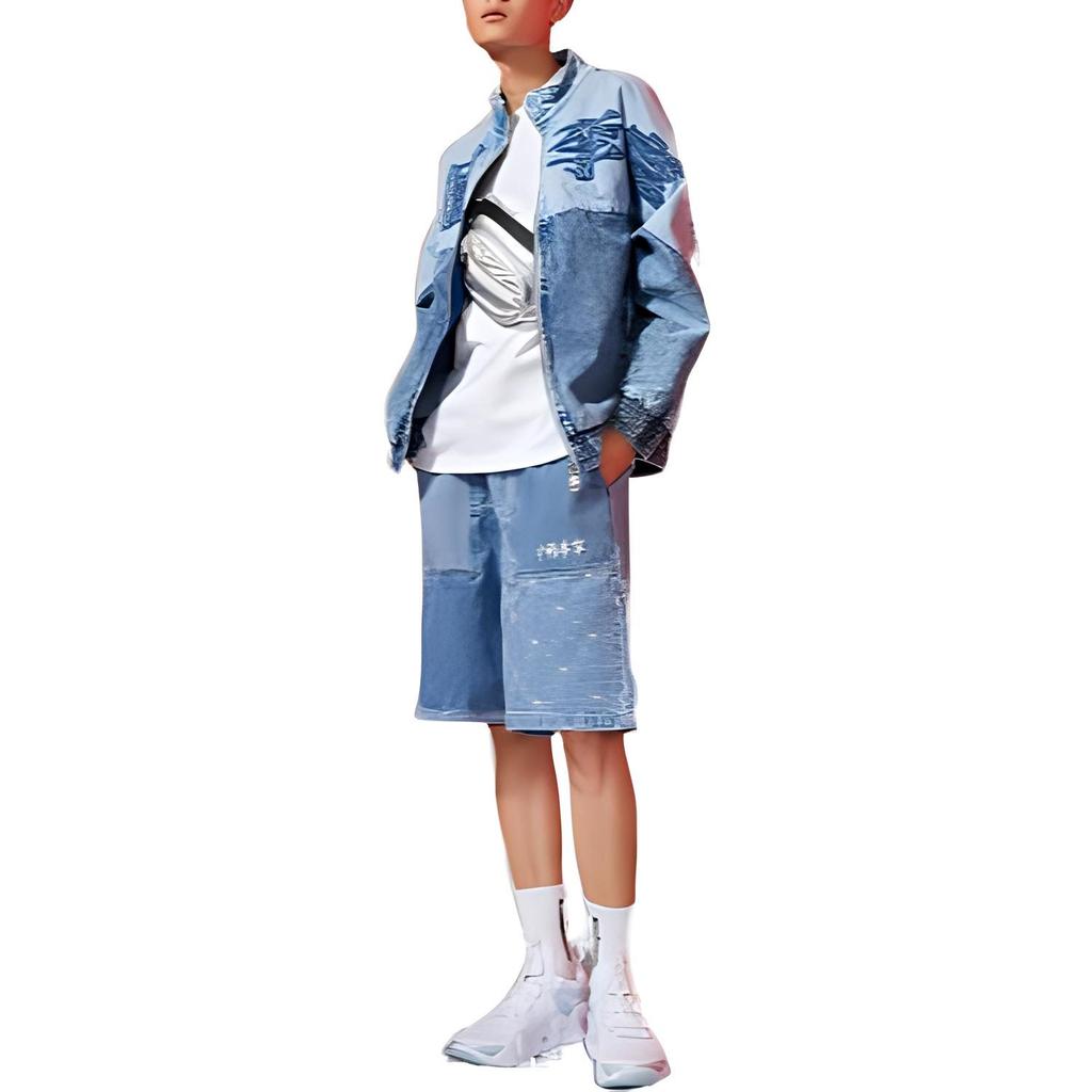 Li Ning Sports Basketball Collection Denim Shorts Unisex Blue AJSR009-1