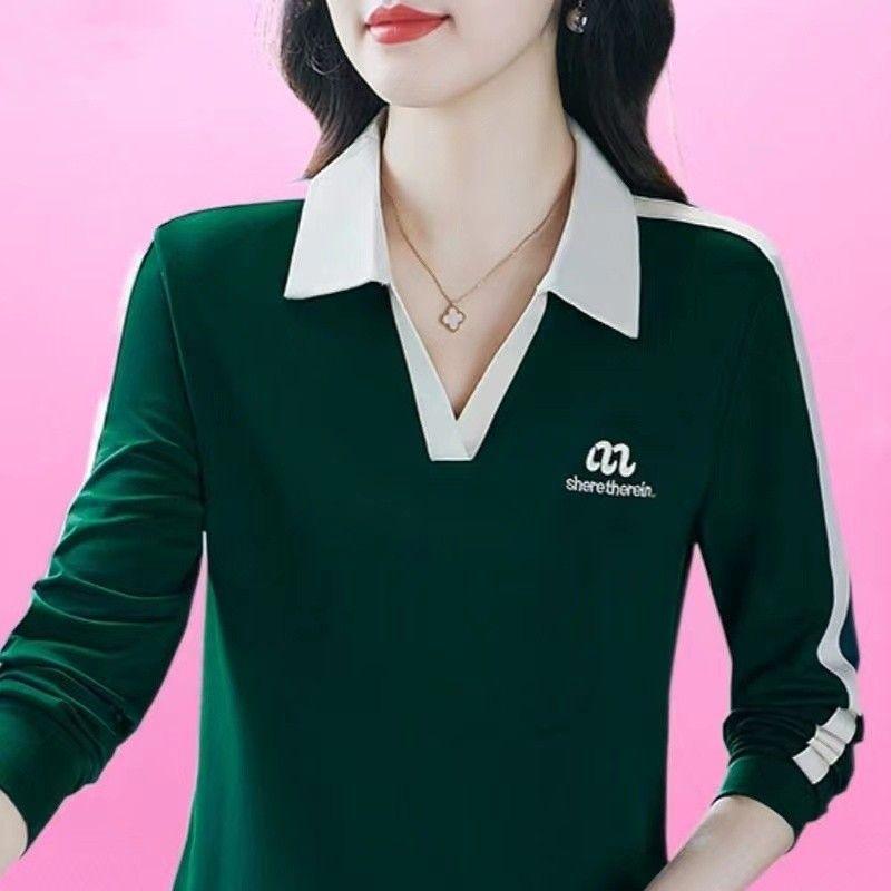 Long-sleeved T-shirt for Women's Fashionable Spring and Autumn New Arrival Top Base Shirt Middle-aged Mother's Lapel Slim Polo Shirt